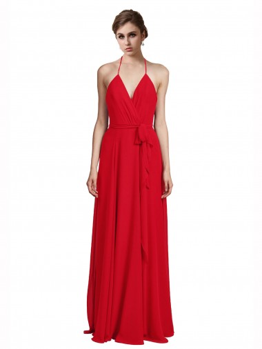 Cheap V-Neck Spaghetti Halter Strap Chiffon Bridesmaid Dress UK