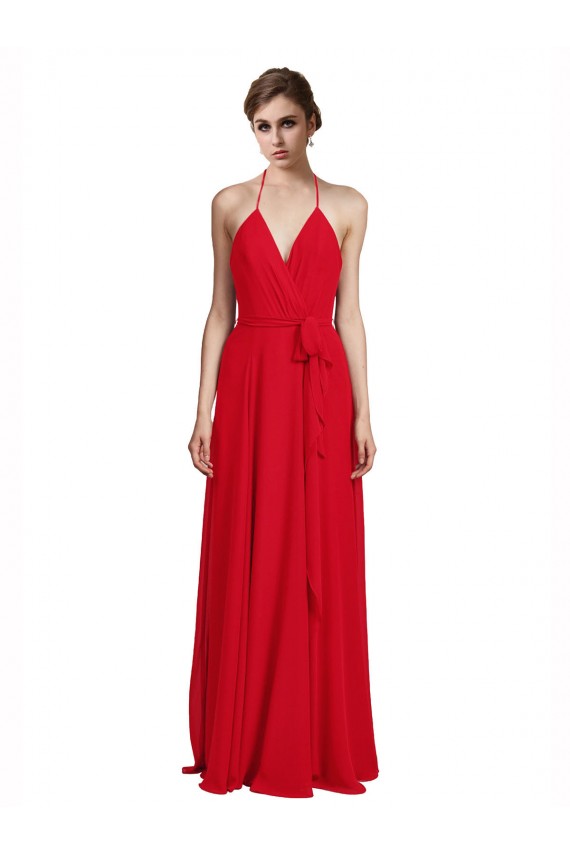 Cheap V-Neck Spaghetti Halter Strap Chiffon Bridesmaid Dress UK