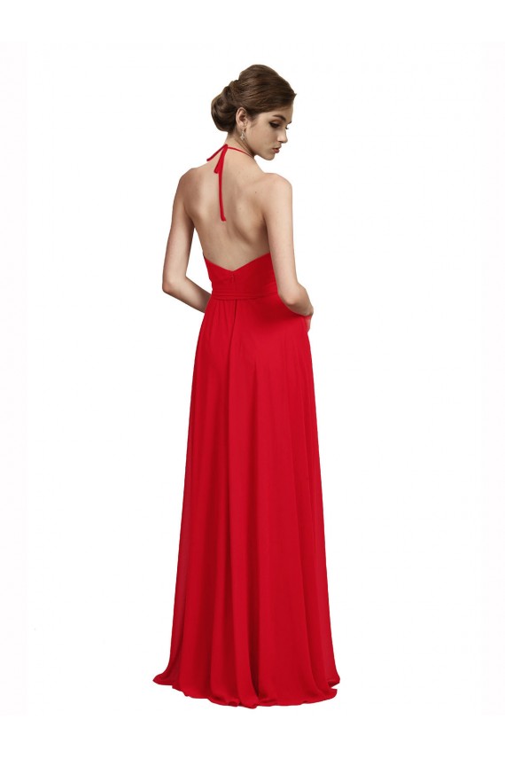 Cheap V-Neck Spaghetti Halter Strap Chiffon Bridesmaid Dress UK