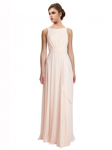 Cheap High Neck Chiffon Bridesmaid Dress with Deep V-Back and Cascading Skirt UK