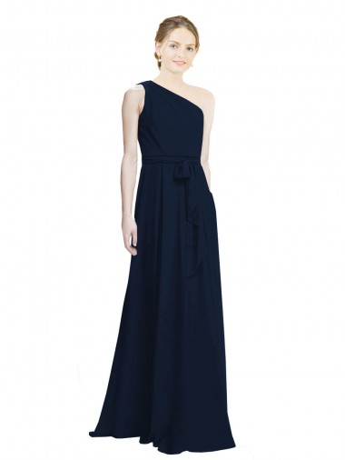 Cheap Long Chiffon Bridesmaid Dress with One Shoulder Neckline And Belt UK
