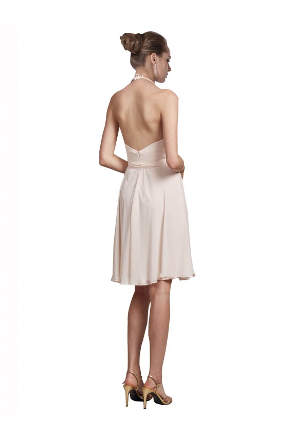 Cheap Short Knee Length Wrap Chiffon Halter Bridesmaids Dress UK