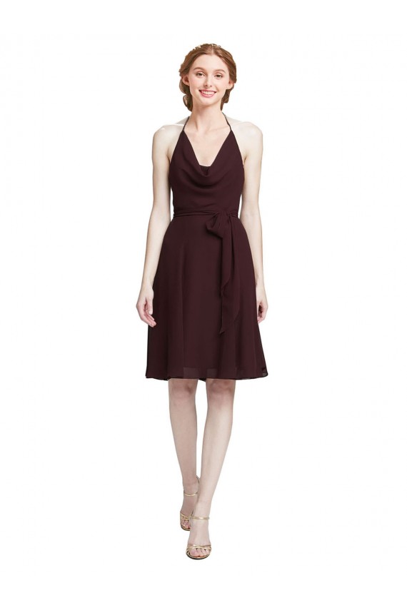 Cheap Short Knee Length Chiffon Bridesmaids Dress with Halter Cowl Neck UK