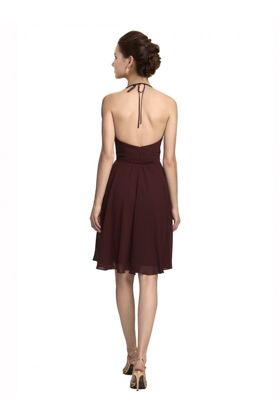 Cheap Short Knee Length Chiffon Bridesmaids Dress with Halter Cowl Neck UK