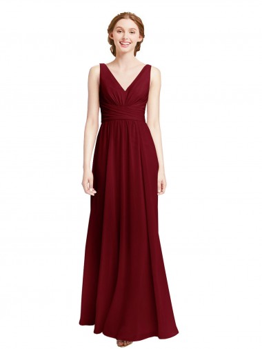 Cheap Long Chiffon V-Neck Bridesmaids Dress with Double Strap UK