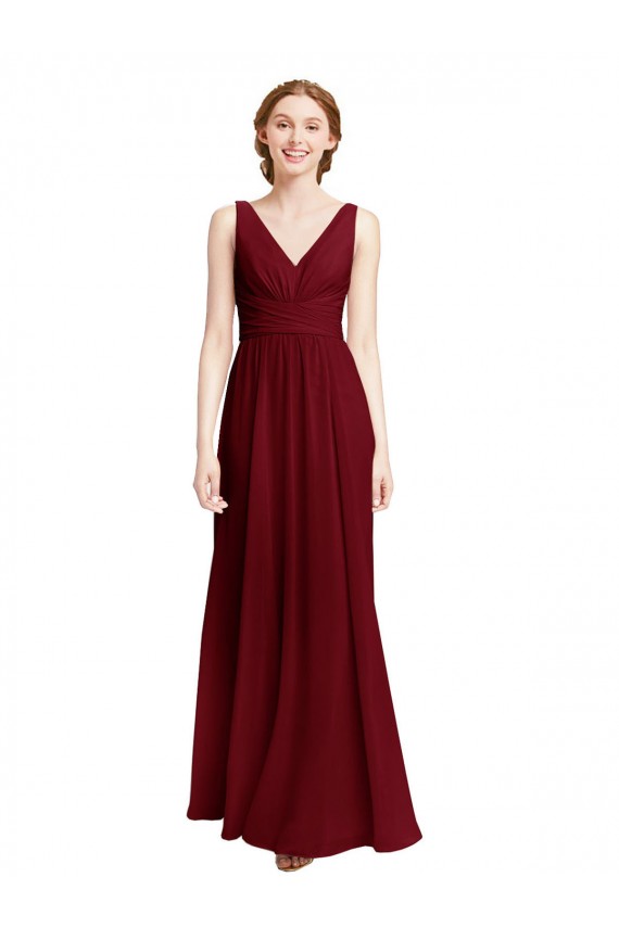 Cheap Long Chiffon V-Neck Bridesmaids Dress with Double Strap UK