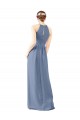 Cheap Fitted Long High Halter Neck Chiffon Bridesmaid Dress with Keyhole Back UK
