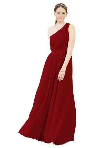 Cheap Draped One Shoulder Long Floor Length Chiffon Bridesmaid Dress UK