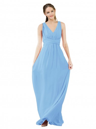 Cheap Long V-Neckline Chiffon Bridesmaid Dress with Twisted Waist UK
