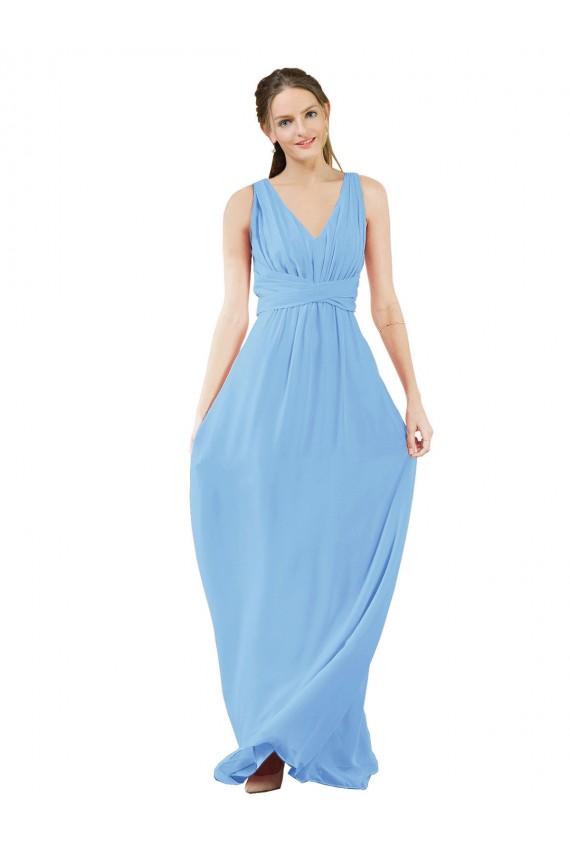 Cheap Long V-Neckline Chiffon Bridesmaid Dress with Twisted Waist UK