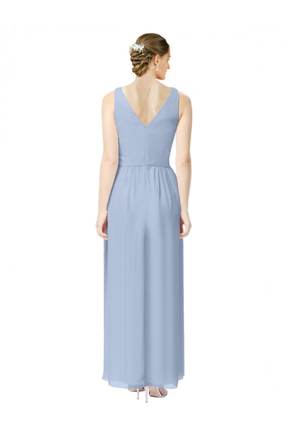 Cheap Long V-Neckline Chiffon Bridesmaid Dress with Twisted Waist UK