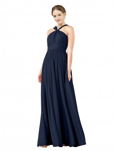 Cheap High V-Neck Floor Length Chiffon Bridesmaid Dress UK