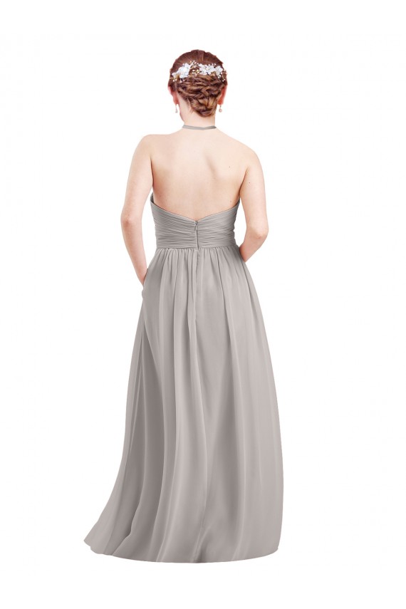 Cheap Halter High Neck Long Chiffon Bridesmaid Dress with Open Back UK