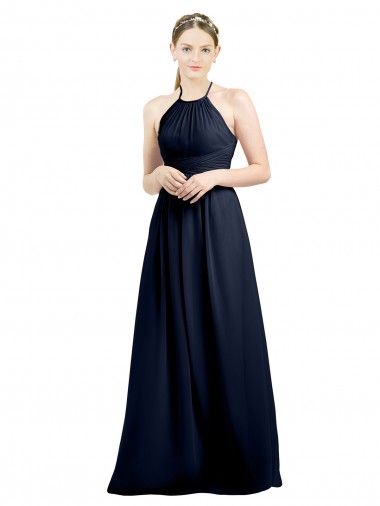 Cheap Halter High Neck Long Chiffon Bridesmaid Dress with Open Back UK