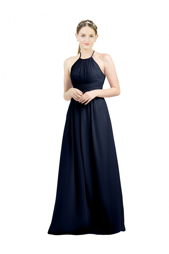 Cheap Halter High Neck Long Chiffon Bridesmaid Dress with Open Back UK