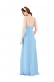 Cheap Pleated Low Back Long V-Neck Chiffon Bridesmaid Dress with Thin Straps UK