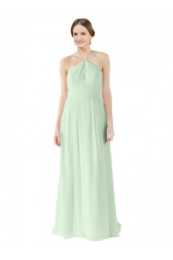 Cheap Front halter Neckline and Deep Back Long Chiffon Bridesmaid Dress UK