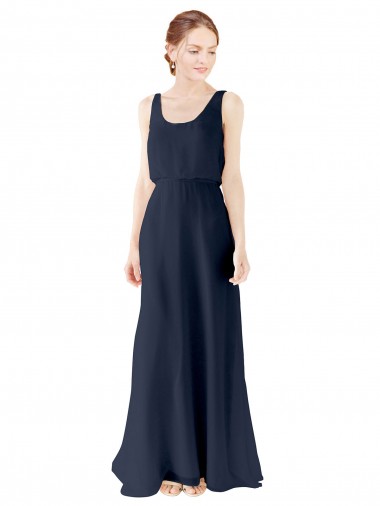 Cheap Scoop Neckline Fitted Long Chiffon Bridesmaid Dress Open Back UK