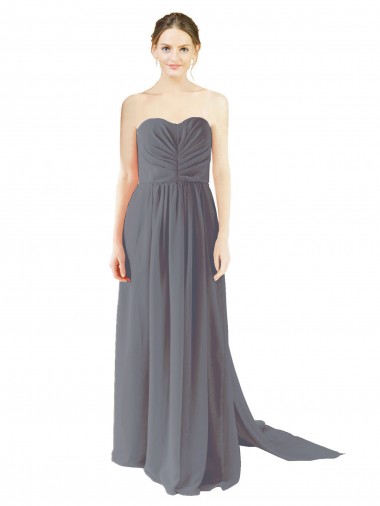 Cheap Long Chiffon Bridesmaid Dress with Sweetheart Neckline and Flowing Back UK