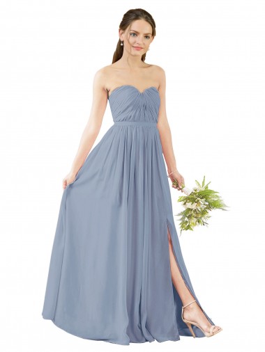 Cheap Deep Sweetheart Neckline Open Back Long Chiffon Bridesmaid Dress UK