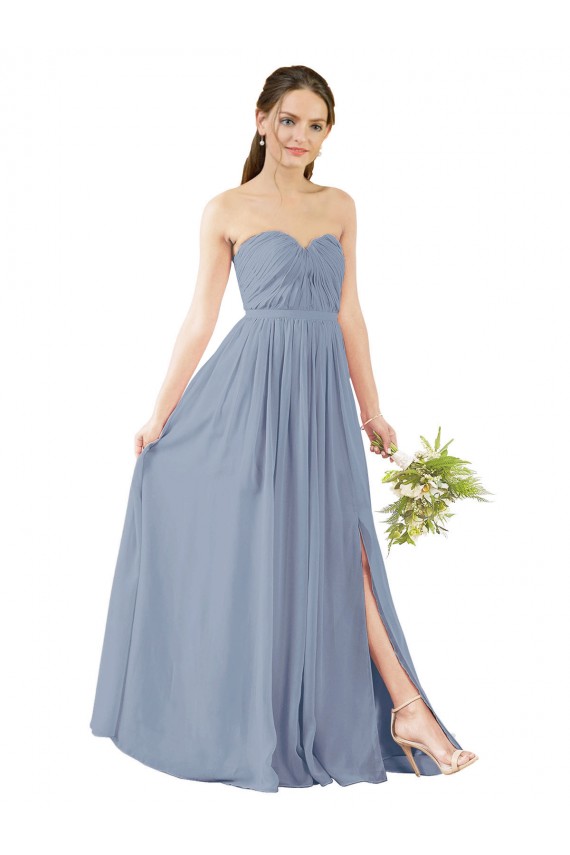 Cheap Deep Sweetheart Neckline Open Back Long Chiffon Bridesmaid Dress UK