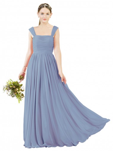 Cheap Square Neckline Sexy Open Back Long Chiffon Bridesmaid Dress UK