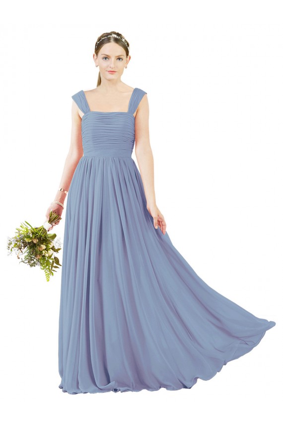 Cheap Square Neckline Sexy Open Back Long Chiffon Bridesmaid Dress UK