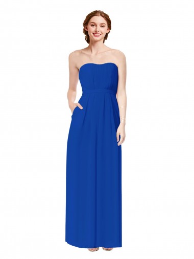 Cheap Strapless Sweetheart Keyhole Back Long Chiffon Bridesmaid Dress UK