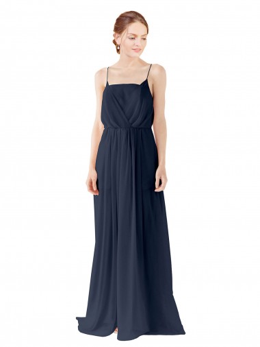 Cheap Spaghetti Straps Open Back Long Chiffon Bridesmaid Dress UK