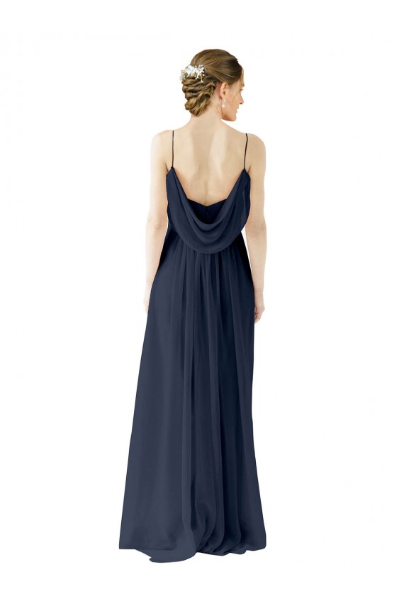 Cheap Spaghetti Straps Open Back Long Chiffon Bridesmaid Dress UK