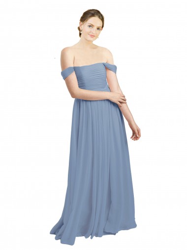 Cheap Long Floor Length Chiffon Bridesmaid Dress with Fluttering Off the Shoulder Straps UK