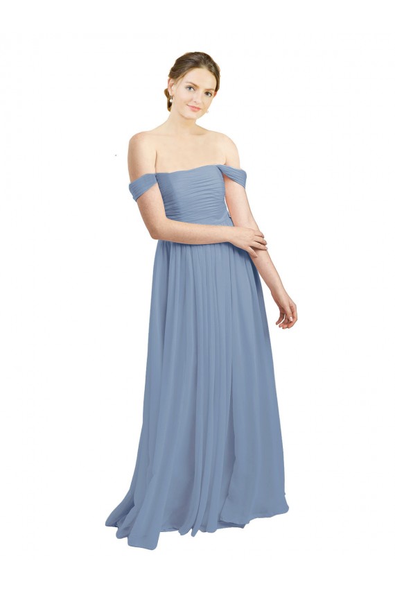Cheap Long Floor Length Chiffon Bridesmaid Dress with Fluttering Off the Shoulder Straps UK