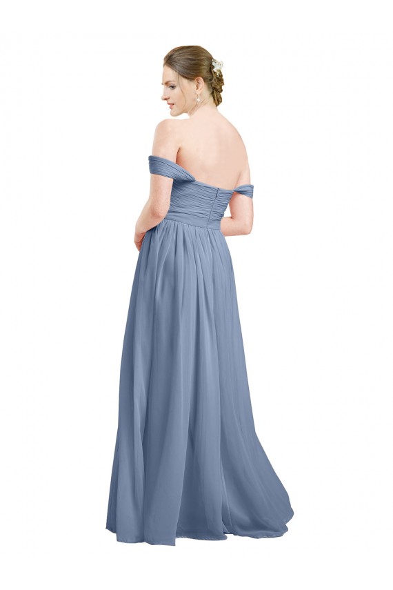Cheap Long Floor Length Chiffon Bridesmaid Dress with Fluttering Off the Shoulder Straps UK
