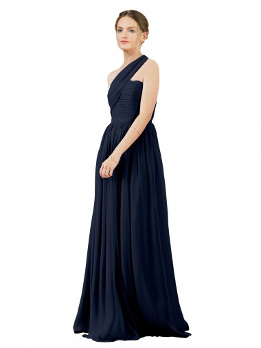 Cheap Draped One Shoulder Strapless Chiffon Bridesmaid Dress UK