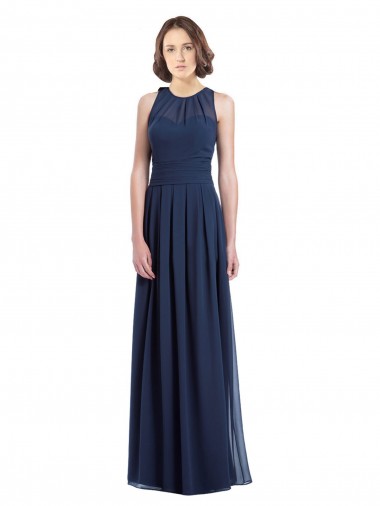 Cheap Chiffon High Neck Sleeveless Bridesmaid Dress with Pleats UK
