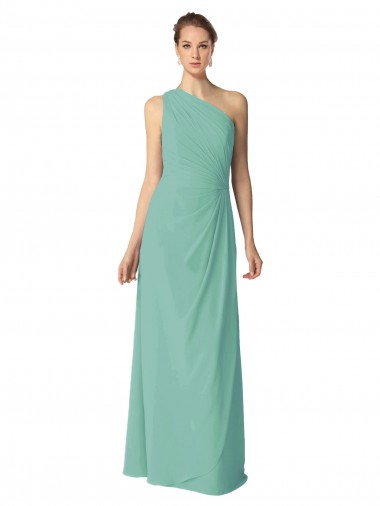 Cheap Long Chiffon One Shoulder Full Length Bridesmaid Dress UK