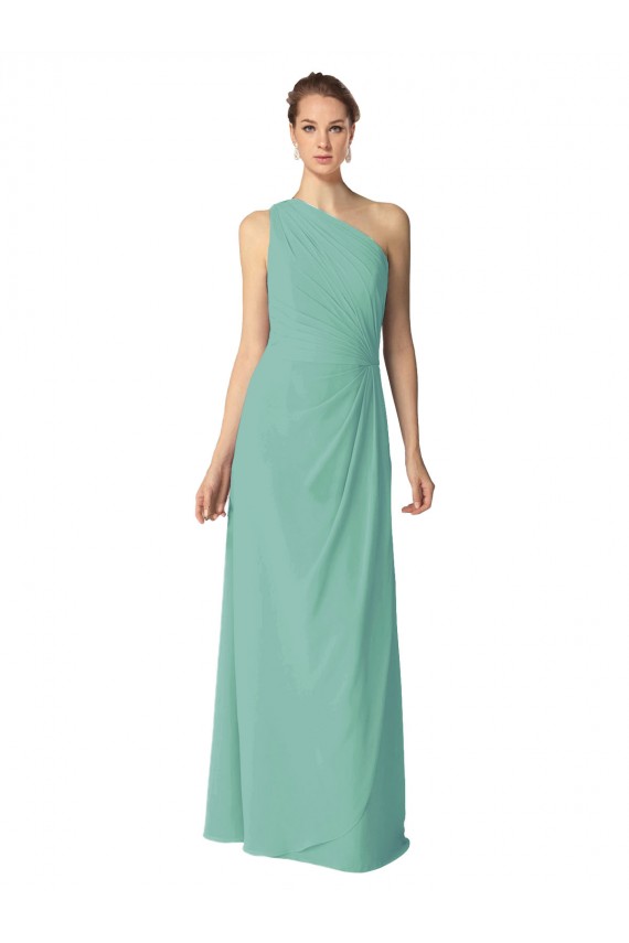Cheap Long Chiffon One Shoulder Full Length Bridesmaid Dress UK