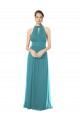 Cheap Ruched Long Chiffon Halter Bridesmaid Dress with Tie Back and Tails UK
