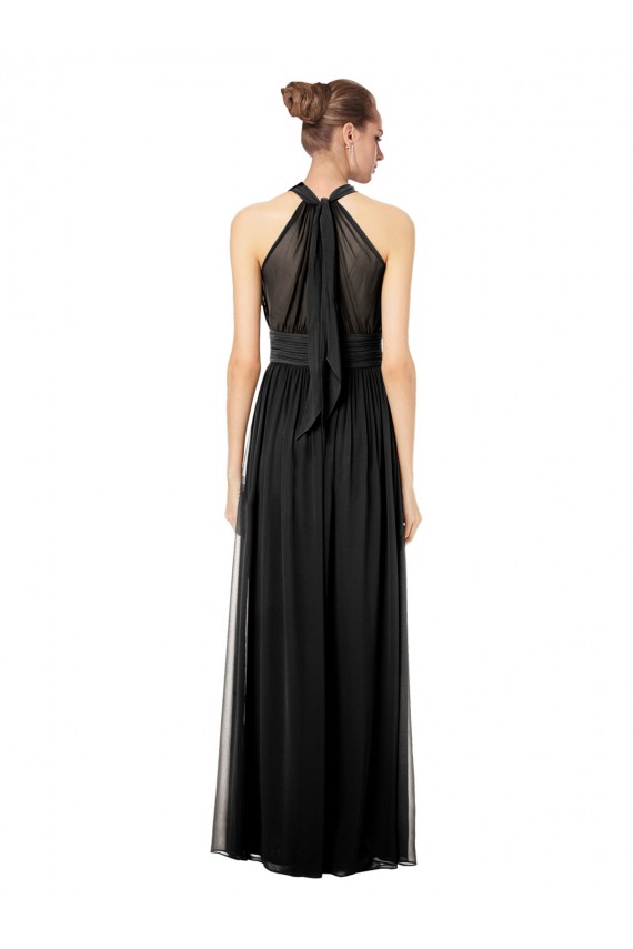 Cheap Ruched Long Chiffon Halter Bridesmaid Dress with Tie Back and Tails UK