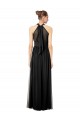 Cheap Ruched Long Chiffon Halter Bridesmaid Dress with Tie Back and Tails UK