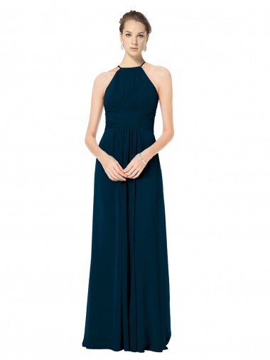 Cheap Spaghetti Strap Long Chiffon Halter A-Line Bridesmaid Dress UK