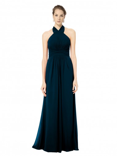 Cheap Keyhole Back Long Chiffon Halter Dress with Halter Straps Cross Neck UK