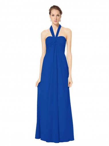 Cheap Sleeveless Long Chiffon Empire Gown with Pleated Halter Straps UK