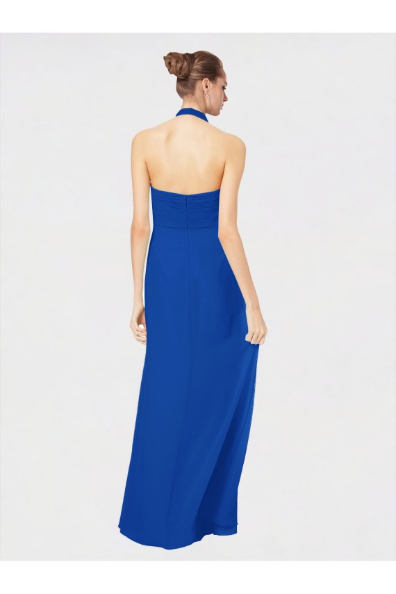 Cheap Sleeveless Long Chiffon Empire Gown with Pleated Halter Straps UK
