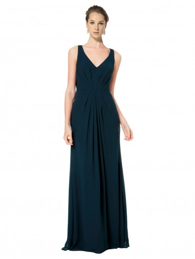 Cheap Long Chiffon V-Neck Sleeveless Bridesmaid Dress with Large Keyhole Back UK