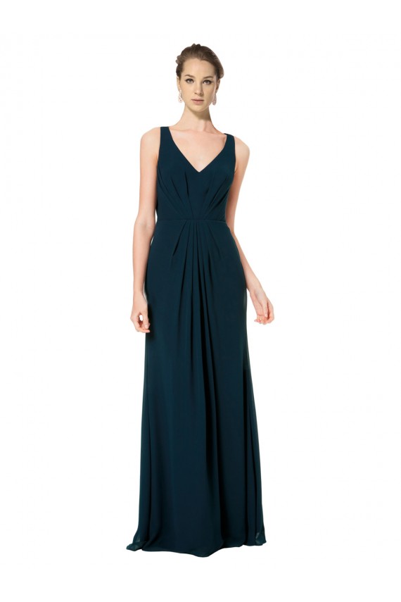 Cheap Long Chiffon V-Neck Sleeveless Bridesmaid Dress with Large Keyhole Back UK