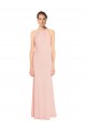 Cheap High Neck Long Chiffon Halter Bridesmaid Dress with Drape Chiffon Overlay UK