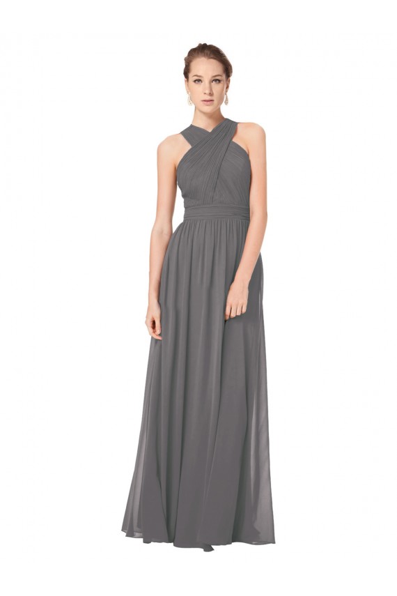 Cheap Long Chiffon Halter Bridesmaid Dress Keyhole Back UK