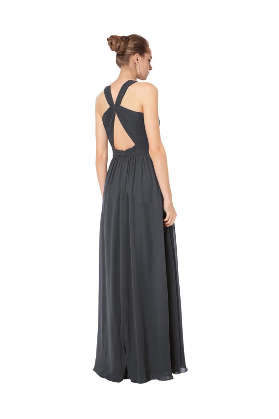 Cheap Long Chiffon Halter Bridesmaid Dress Keyhole Back UK