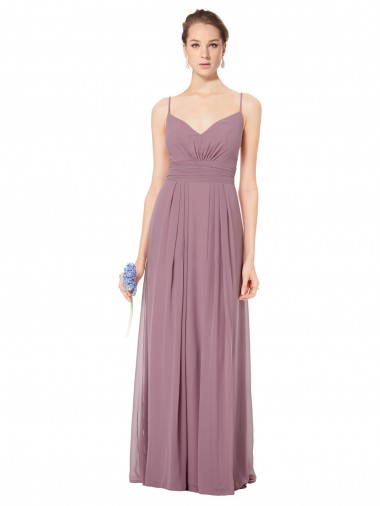 Cheap V-Neck Spaghetti Strap Open Back Long Chiffon Bridesmaid Dress UK